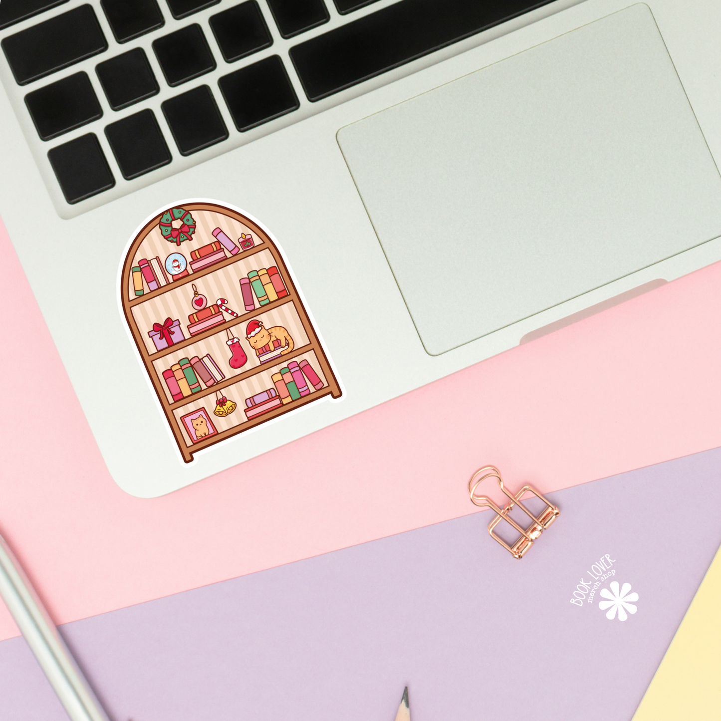 Book Lover Merch Shop - Christmas Bookshelf Stickers / Bookish Stickers / Book Lover: 3''