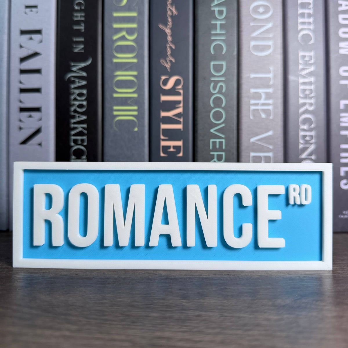 The Crafted Nook - Romance Street Sign | Bookshelf Decor: Magenta