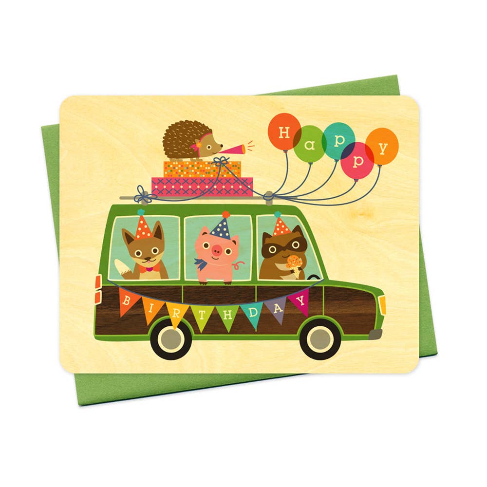 Night Owl Paper Goods - Party Wagon Wood Birthday Card