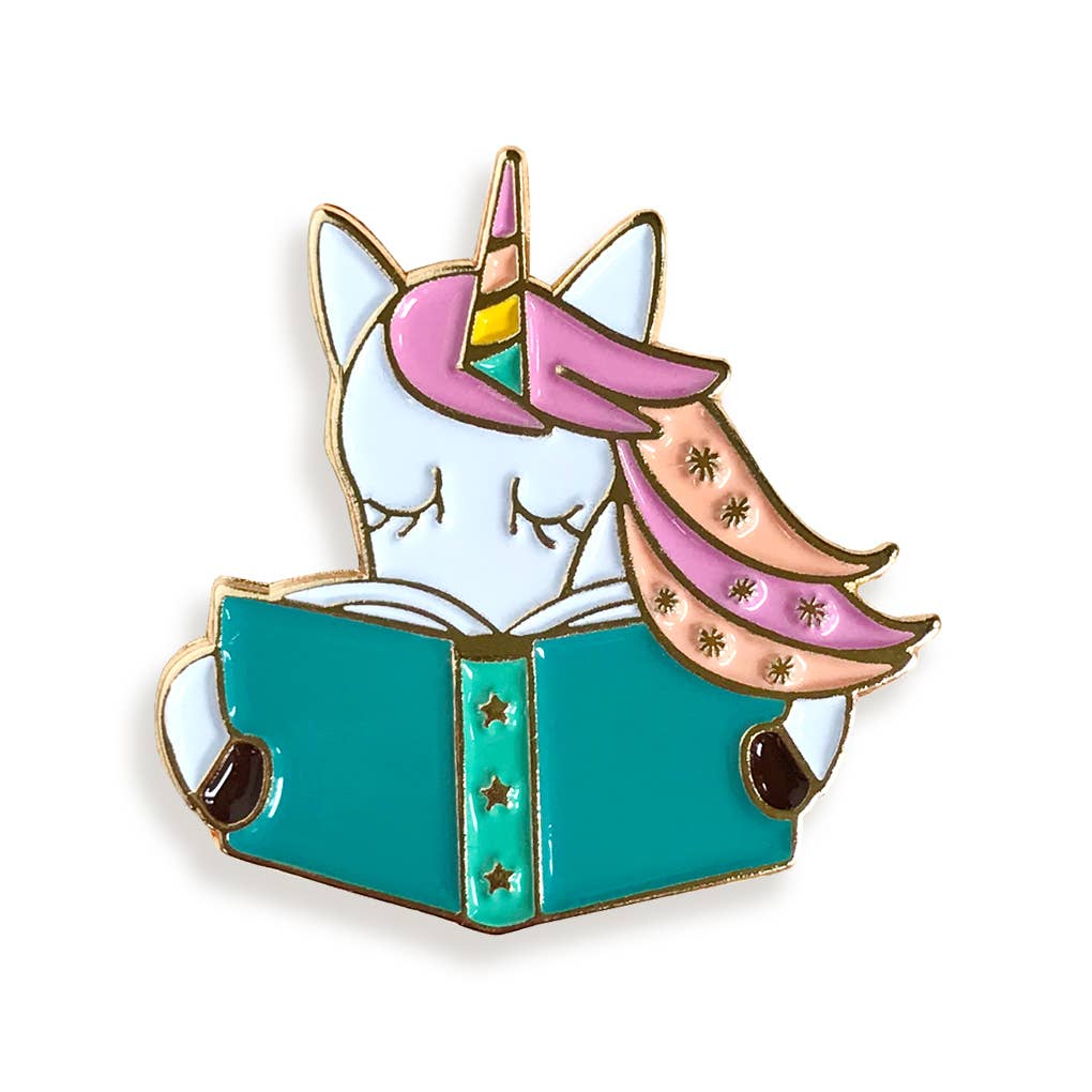 Night Owl Paper Goods - Reading Unicorn Enamel Pin