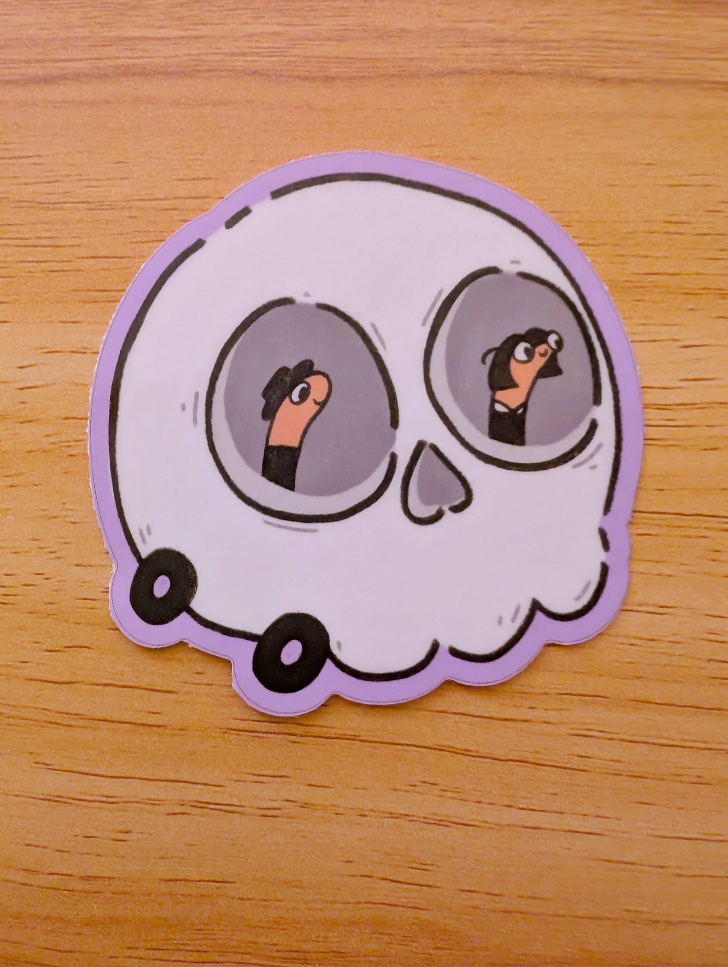 Sadsquatch - Worm in Skull Car - Spooky Richard Scarry Cute Vinyl Sticker