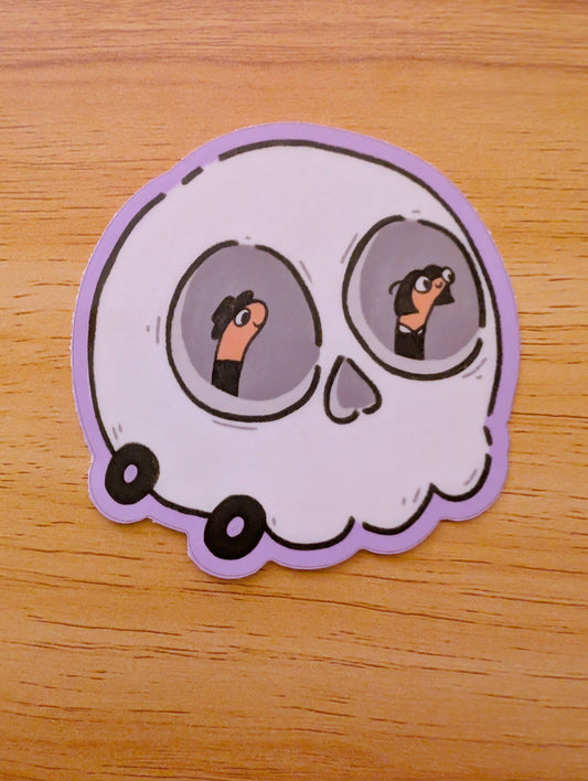 Sadsquatch - Worm in Skull Car - Spooky Richard Scarry Cute Vinyl Sticker