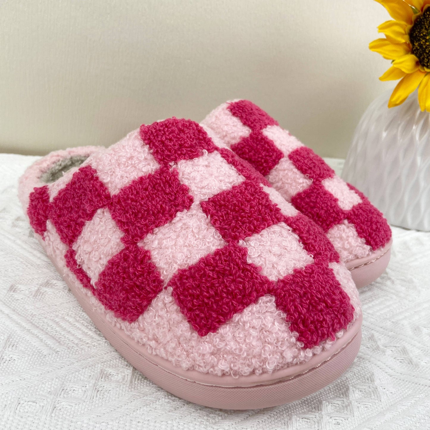 mildstyles - Checkerboard Cozy Indoor Slippers: Pink / 8