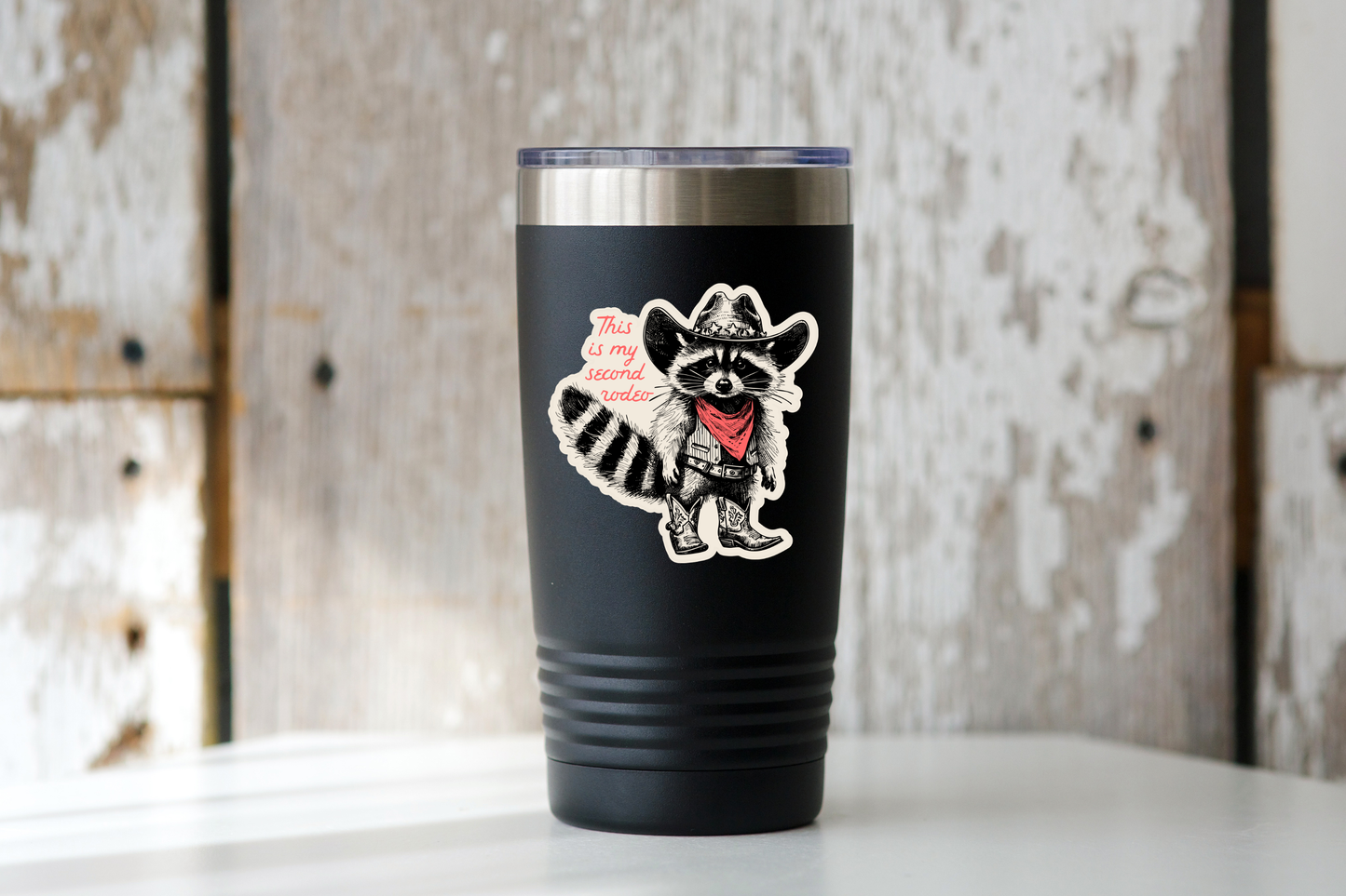 Yarnival - This is My Second Rodeo Sticker - raccoon, cowboy, western