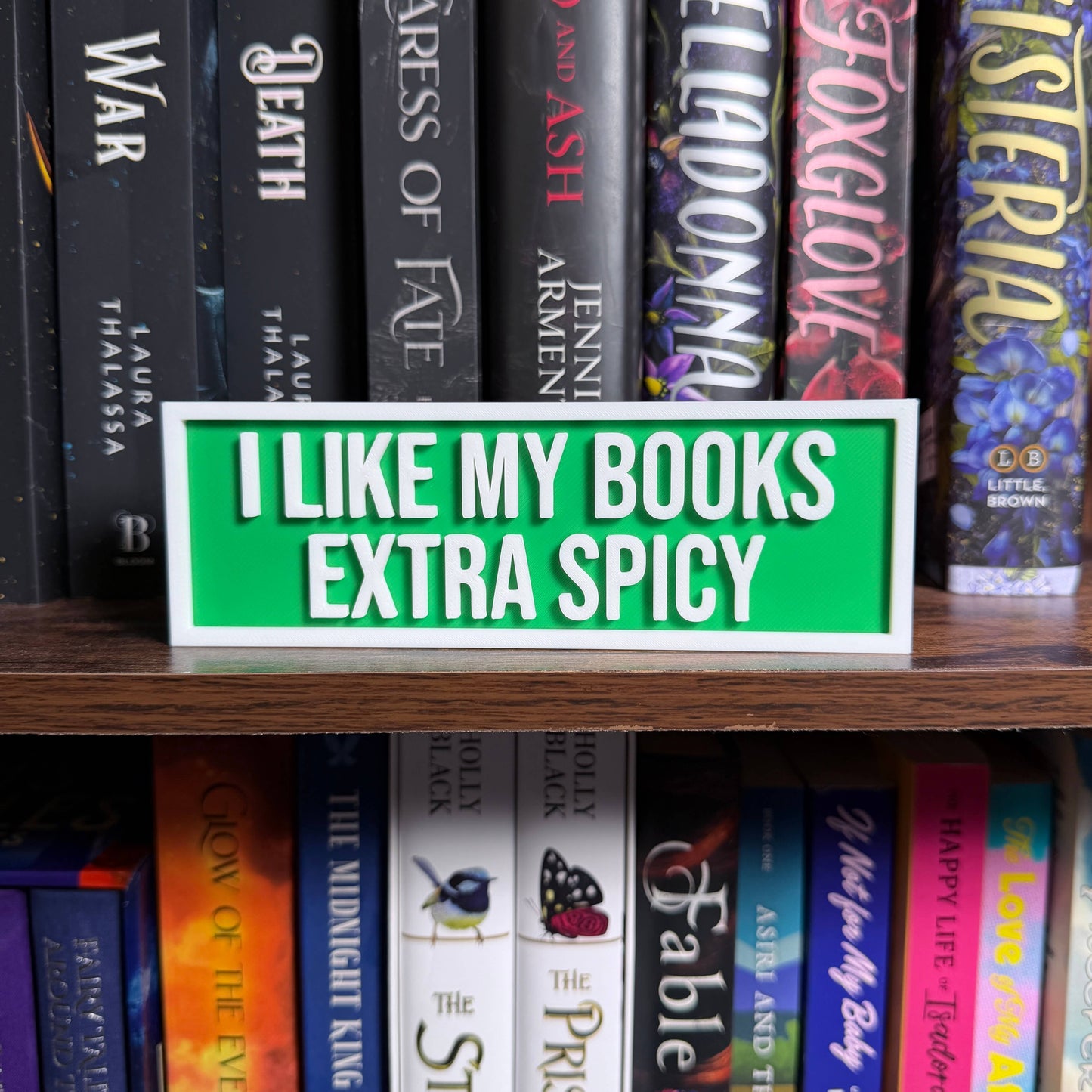 The Crafted Nook - I Like My Books Extra Spicy Sign | Bookshelf Decor: Purple Pastel