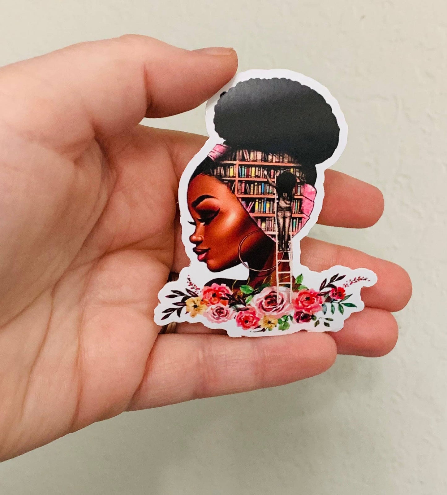 Oily Graphic Creations - Books On The Brain Darkskinned- Book Lover Sticker/Magnet: Glossy Vinyl