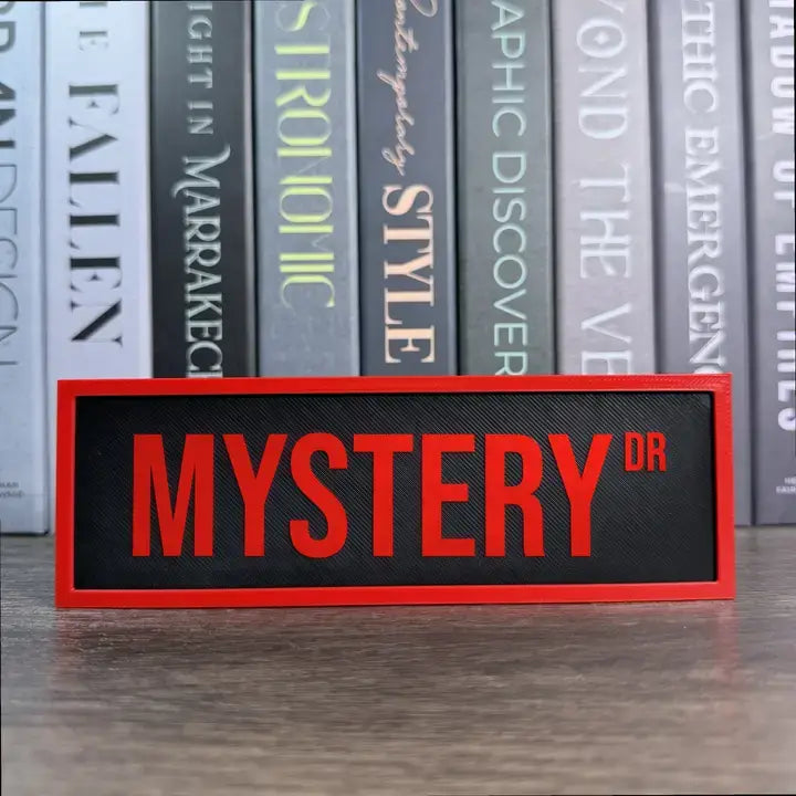 The Crafted Nook - Mystery Street Sign | Bookshelf Decor: Black/Red