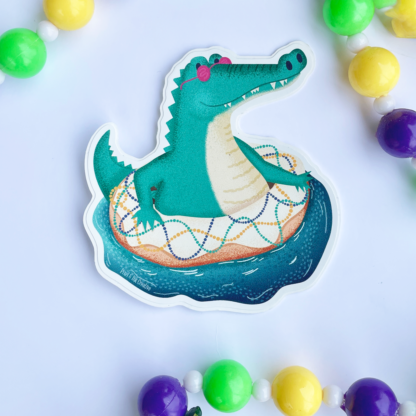 Pixel & Ink Creative - Mardi Gras Float Gator Sticker