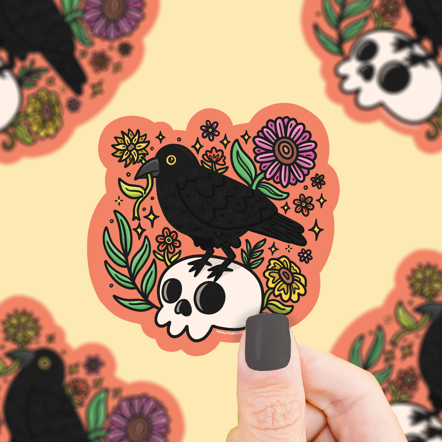 Turtle's Soup - Crow and Skull, Halloween, Spooky, Cute, Vinyl Sticker