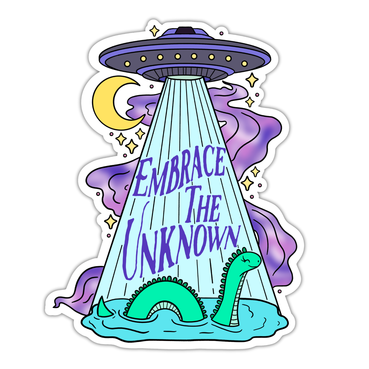 Midnight Door Studio - Embrace The Unknown Loch Ness Monster Alien Vinyl Sticker: Loose Sticker / Holographic Vinyl
