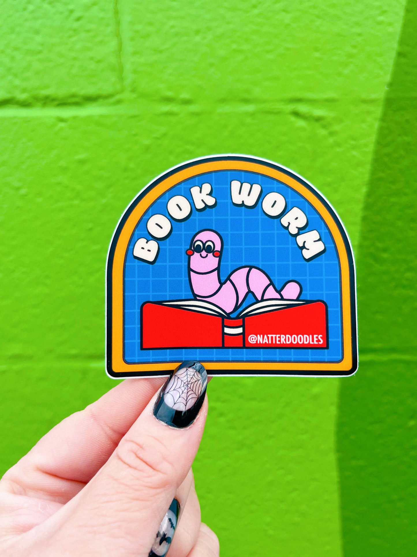 NatterDoodle - Book Worm Reading Vinyl Waterproof Sticker: Single