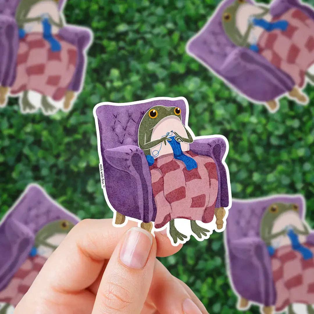 Stick With Finn - Crocheting Frogson Sticker: 2.5 x 2.8 in