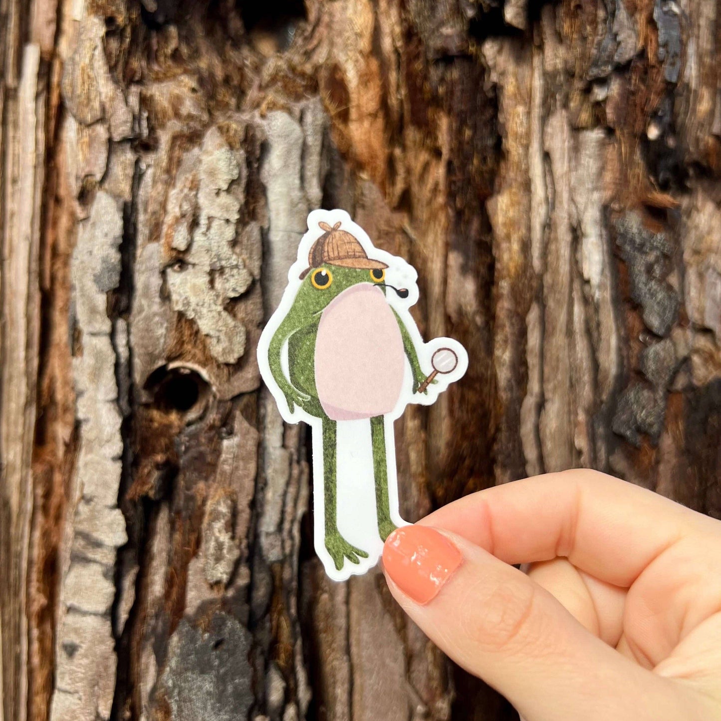 Stick With Finn - Detective Frogson Frog Sticker: 1.9 x 3.1 in