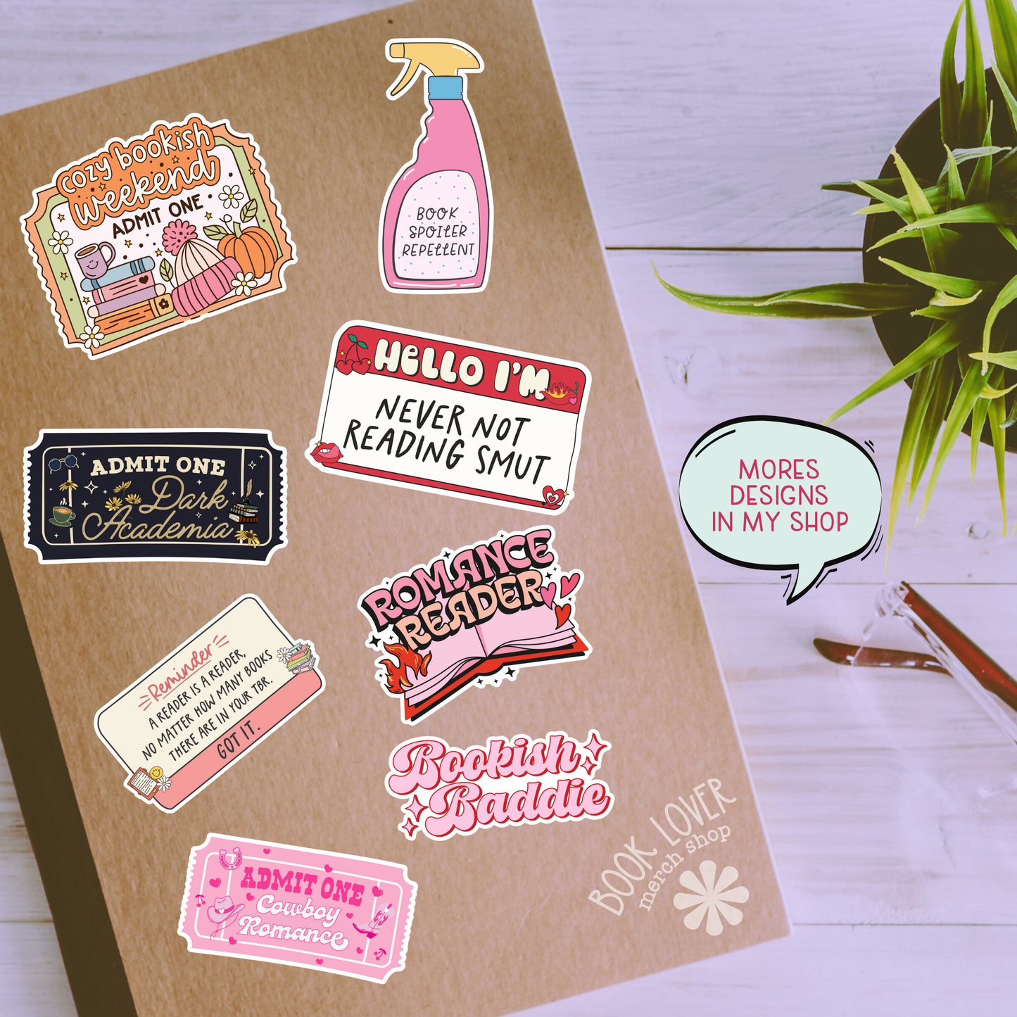 Book Lover Merch Shop - Romantasy Book Club Stickers  / Bookish Merch, Book Lover: Matte 3''