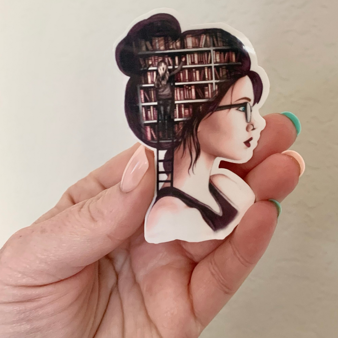 Oily Graphic Creations - Books On The Brain Lightskinned- Book Lover Sticker/Magnet: Glossy Vinyl