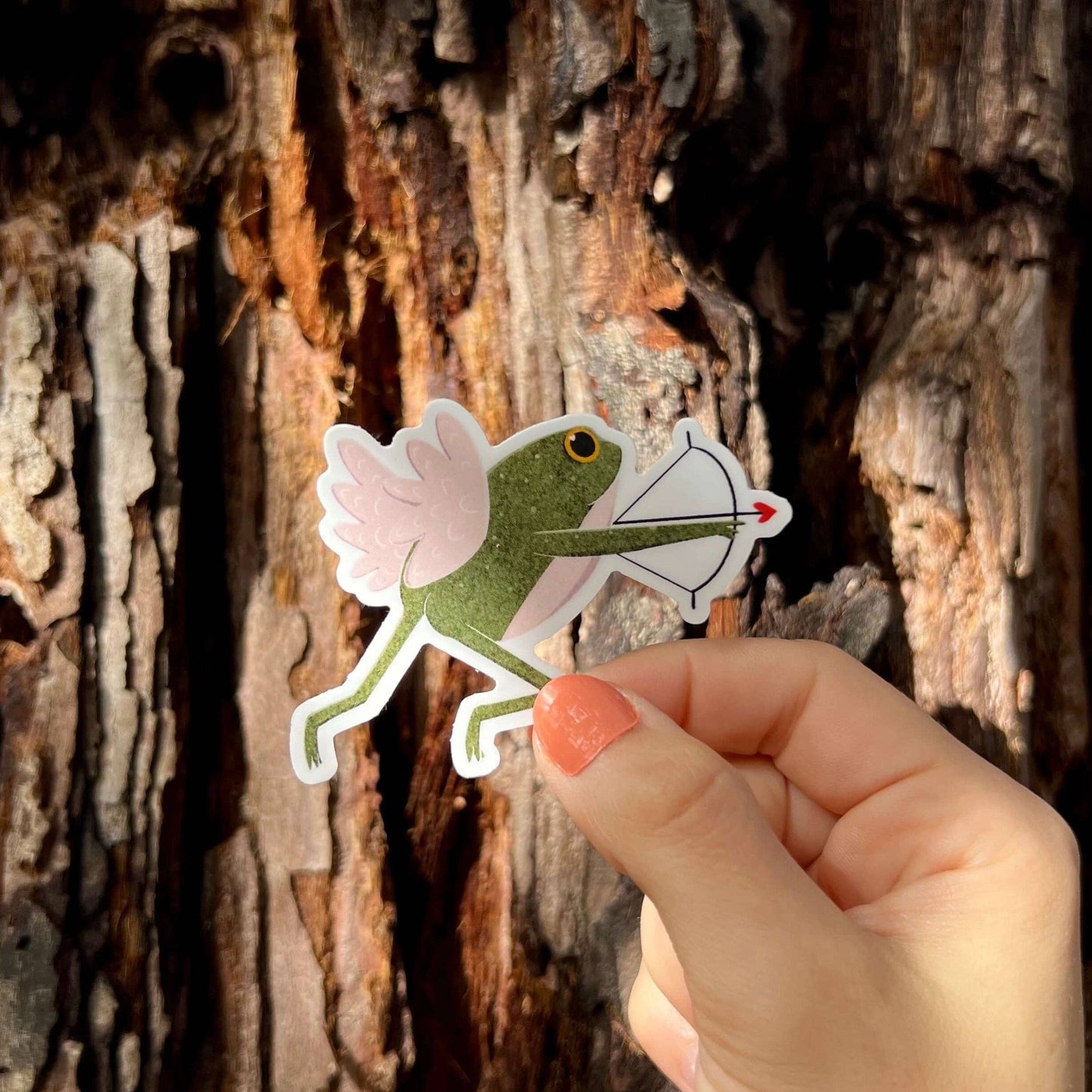 Stick With Finn - Cupid Frog Sticker: 3 x 2.63 in