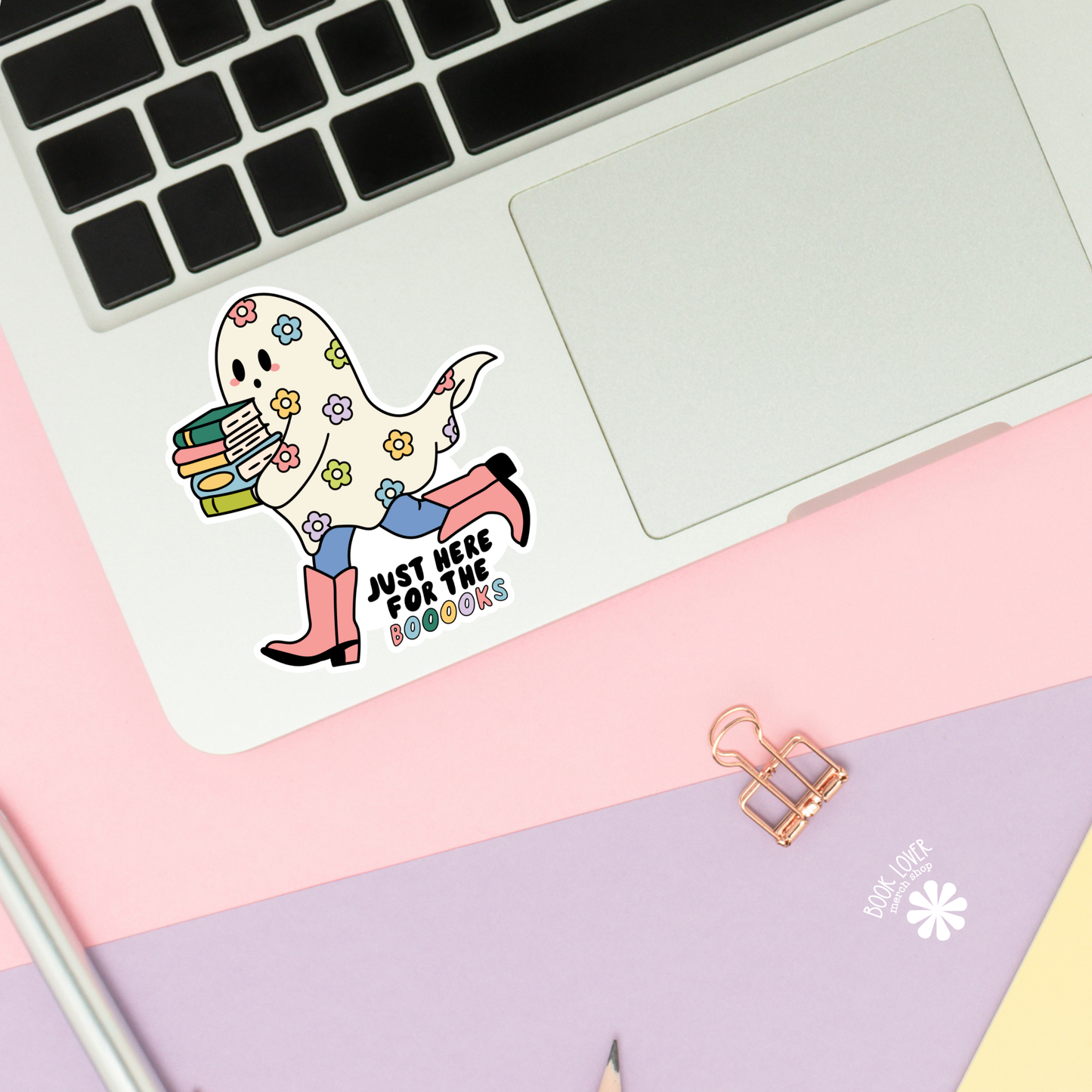 Book Lover Merch Shop - Just Here for the Books Ghost Stickers / Bookish Stickers : 3''