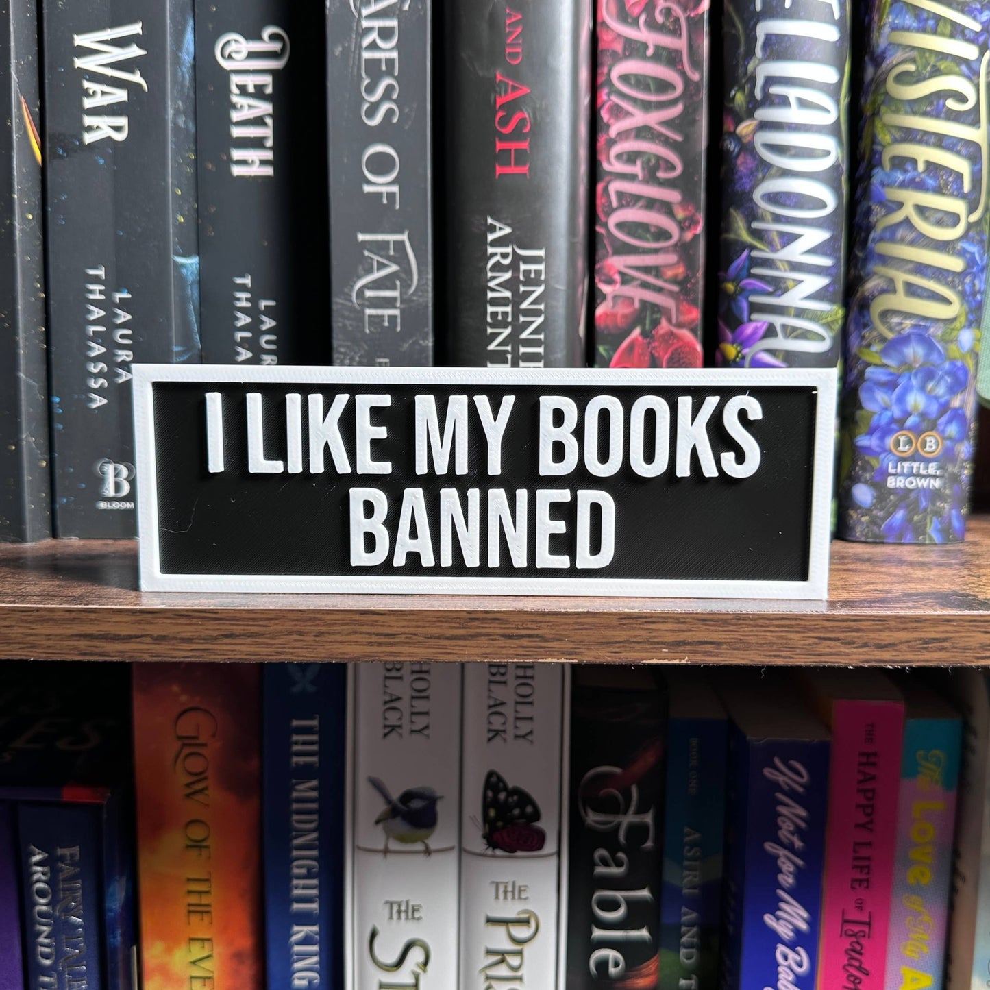 The Crafted Nook - I Like My Books Banned Sign | Bookshelf Decor: Red