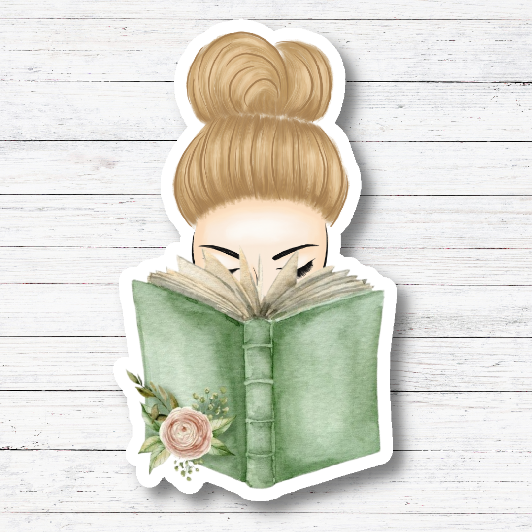 Oily Graphic Creations - Girl With Book-Book Lover Sticker/Magnet: Matte vinyl