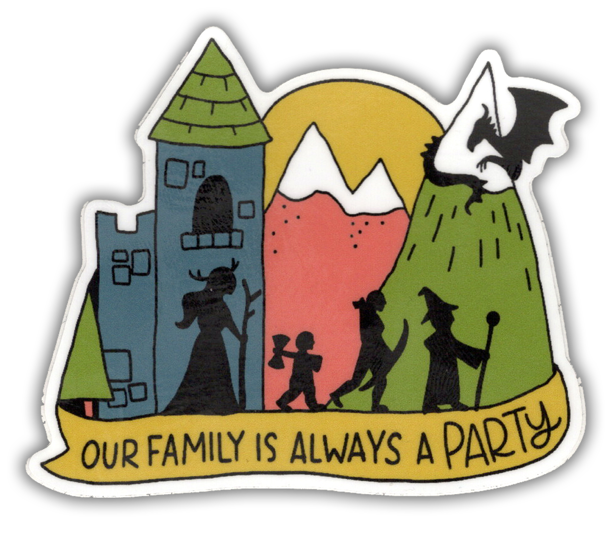Storymakers Trading Co. - Our Family is Always a Party - D&D vinyl sticker - waterproo