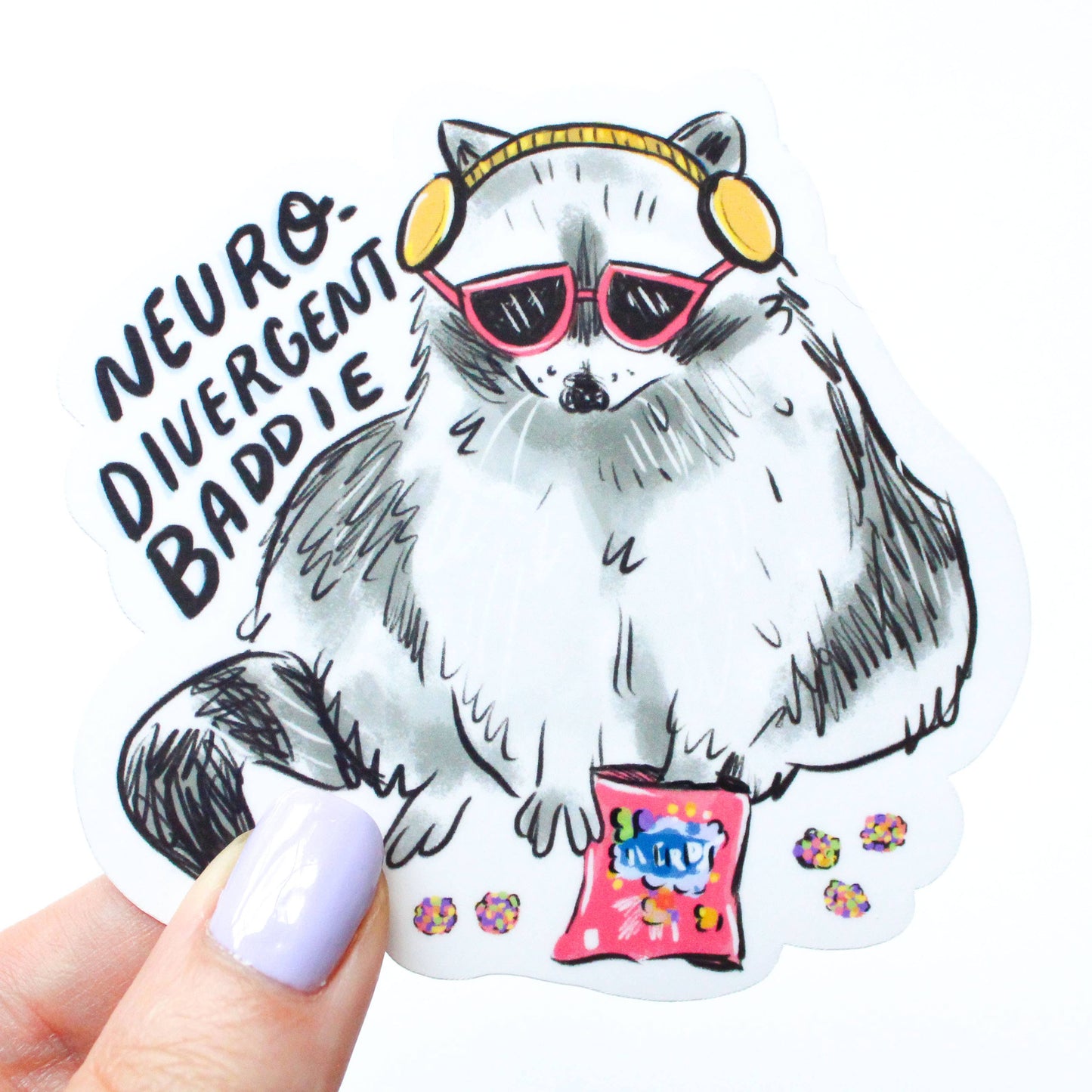 Amy Hartelust Art and Illustration - Neurodivergent Raccoon Vinyl Sticker