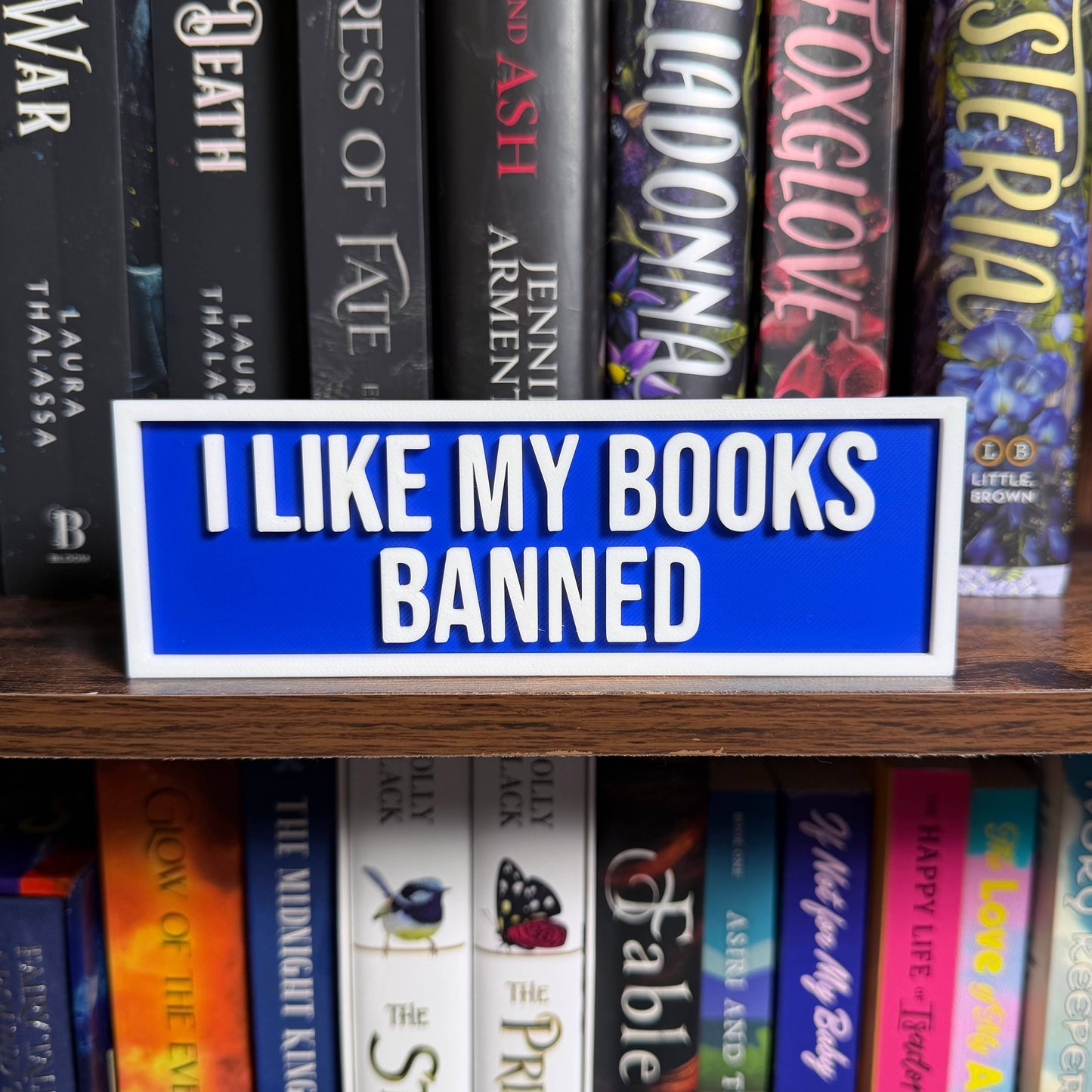 The Crafted Nook - I Like My Books Banned Sign | Bookshelf Decor: Red