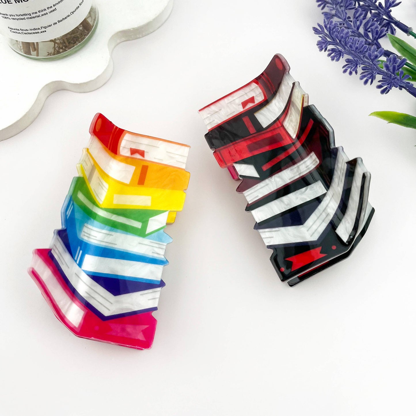 mildstyles - New Stacked Books Print Acrylic Hair Claw Clip: A