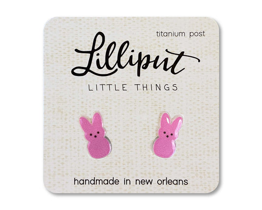 Lilliput Little Things - Marshmallow Easter Bunny Earrings // Easter Earrings: Pink