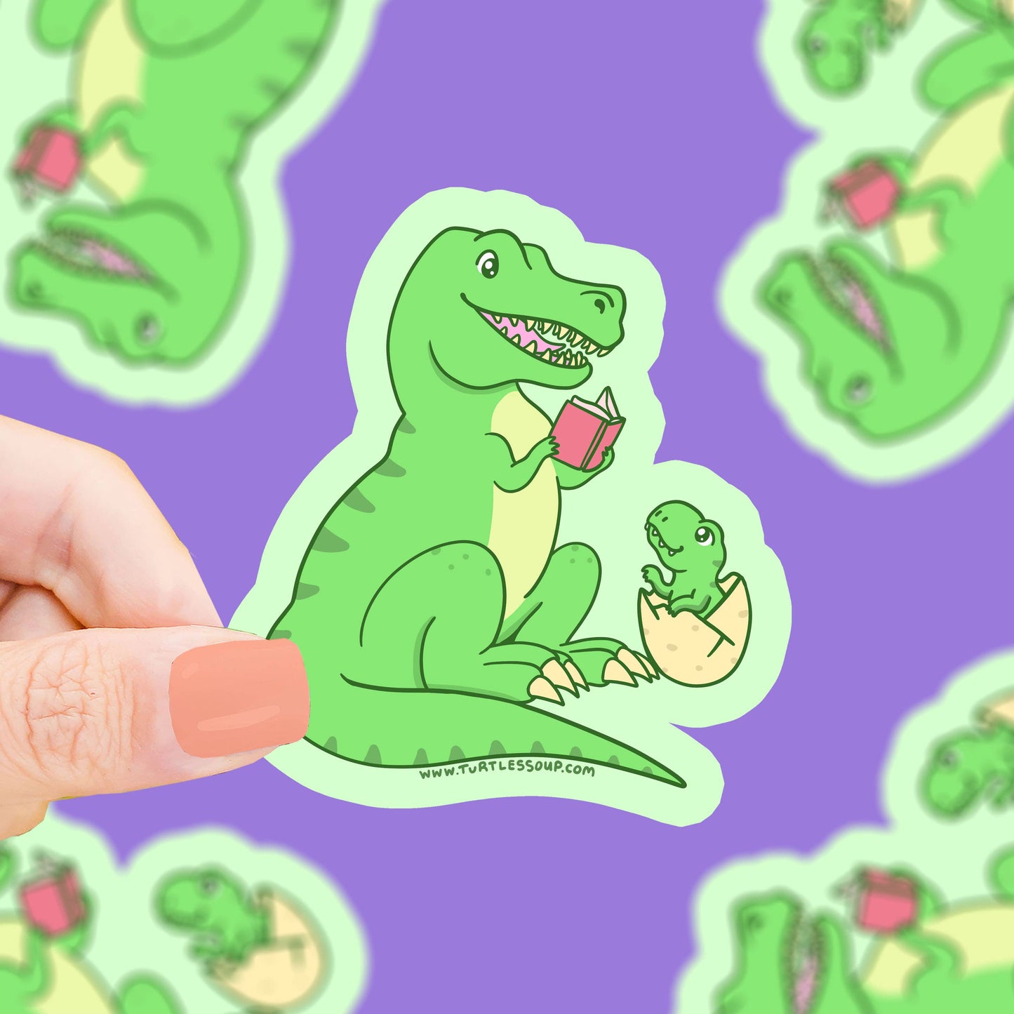 Turtle's Soup - Reading T-Rex Dinosaur Bookish Vinyl Sticker