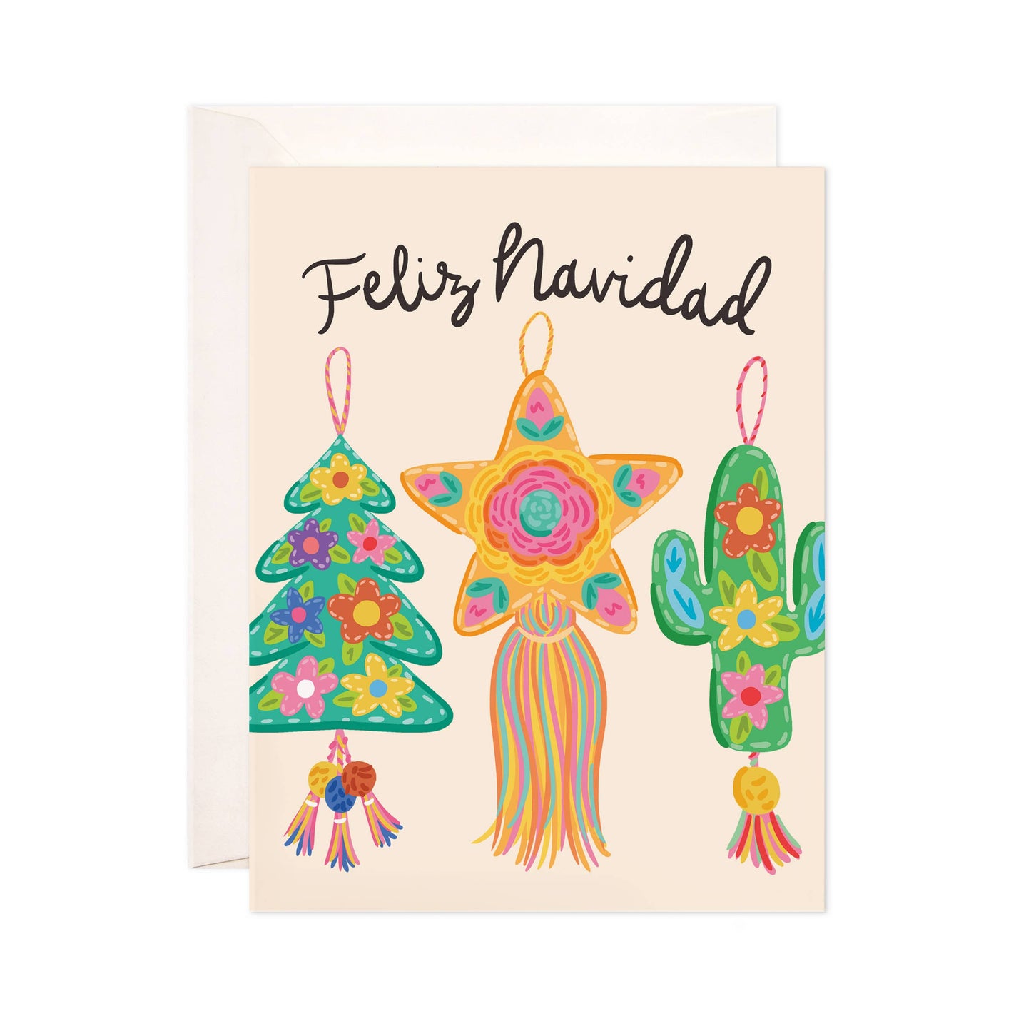 Bloomwolf Studio - Navidad Ornaments Greeting Card - Spanish Christmas Card: Single Card