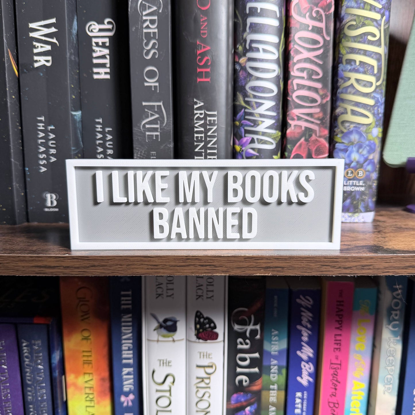 The Crafted Nook - I Like My Books Banned Sign | Bookshelf Decor: Red