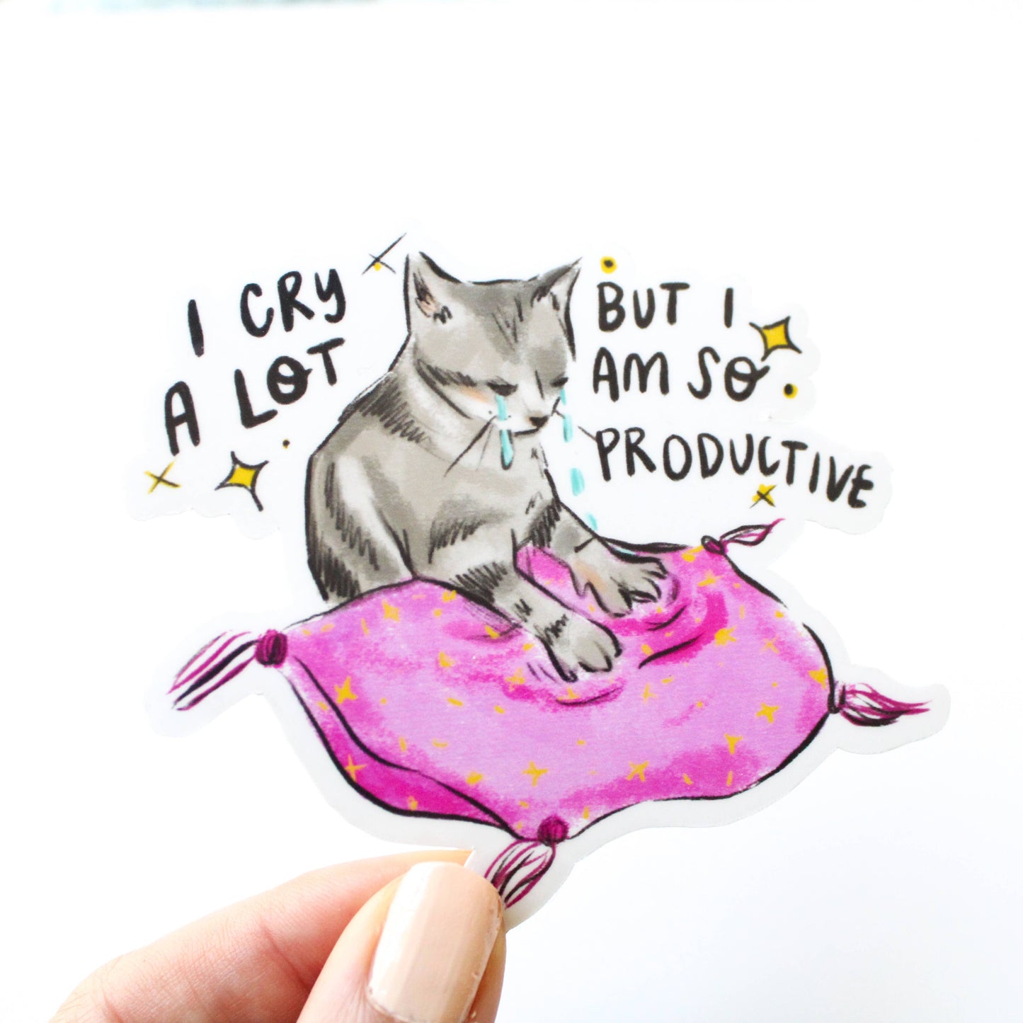Amy Hartelust Art and Illustration - I Cry A Lot Cat Vinyl Sticker