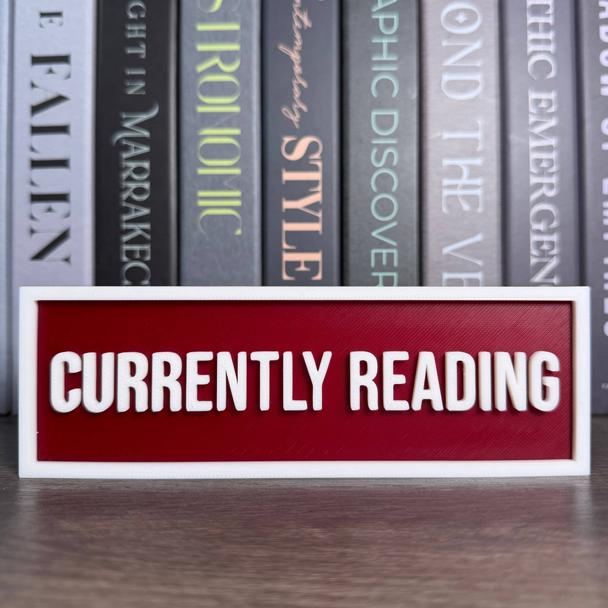 The Crafted Nook - Currently Reading Sign | Bookshelf Decor: Gray