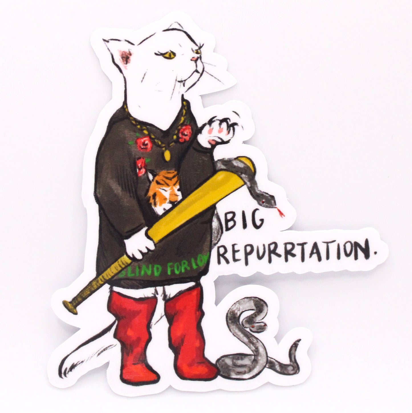 Amy Hartelust Art and Illustration - Big Repurrtation Cat Vinyl Sticker