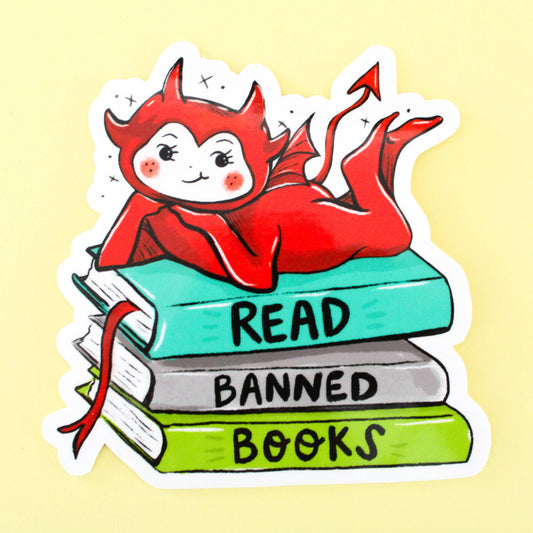 Amy Hartelust Art and Illustration - Read Banned Books Little Devil Vinyl Sticker