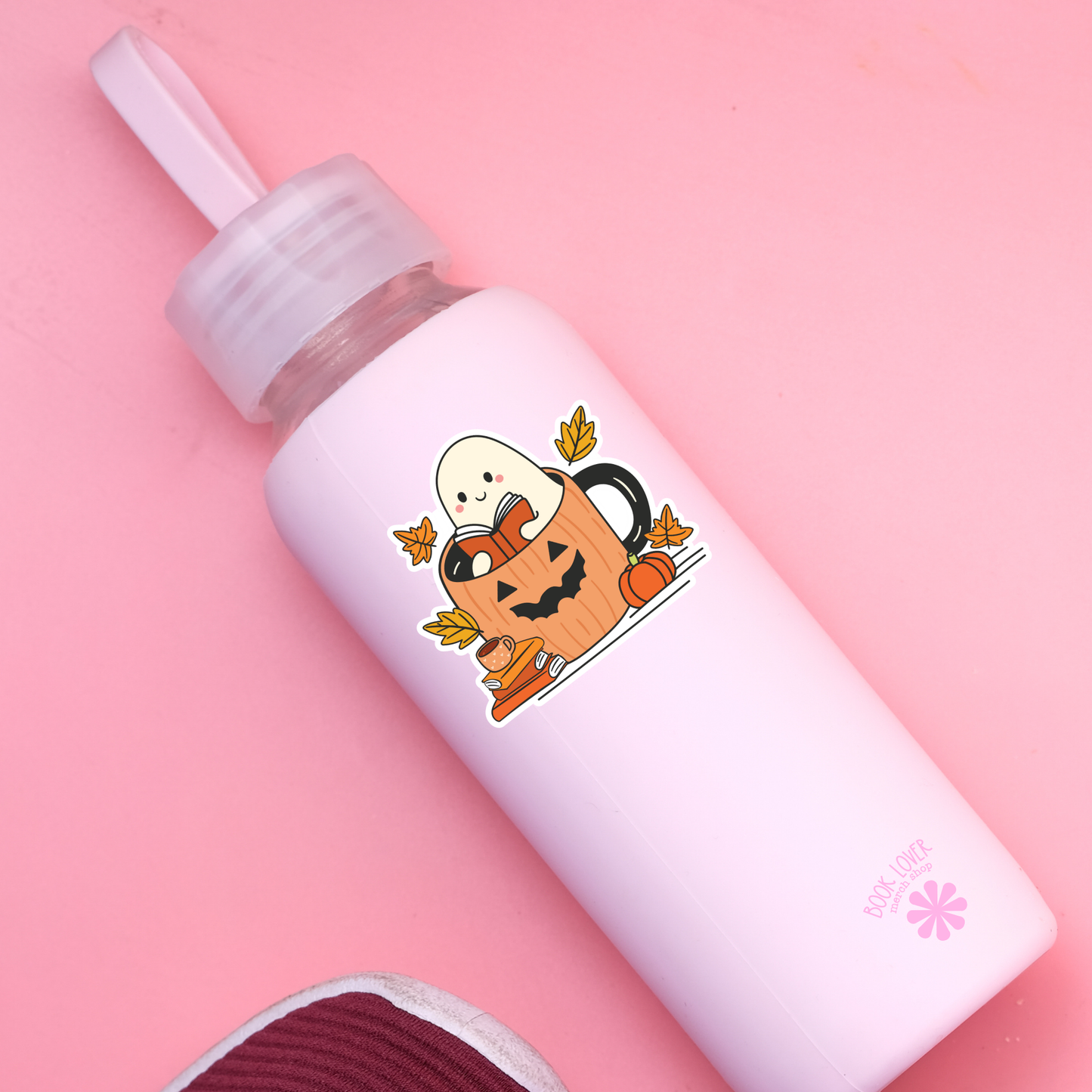 Book Lover Merch Shop - Ghost Reading in a Pumpkin Mug Stickers / Bookish Stickers: Matte Stickers 3''
