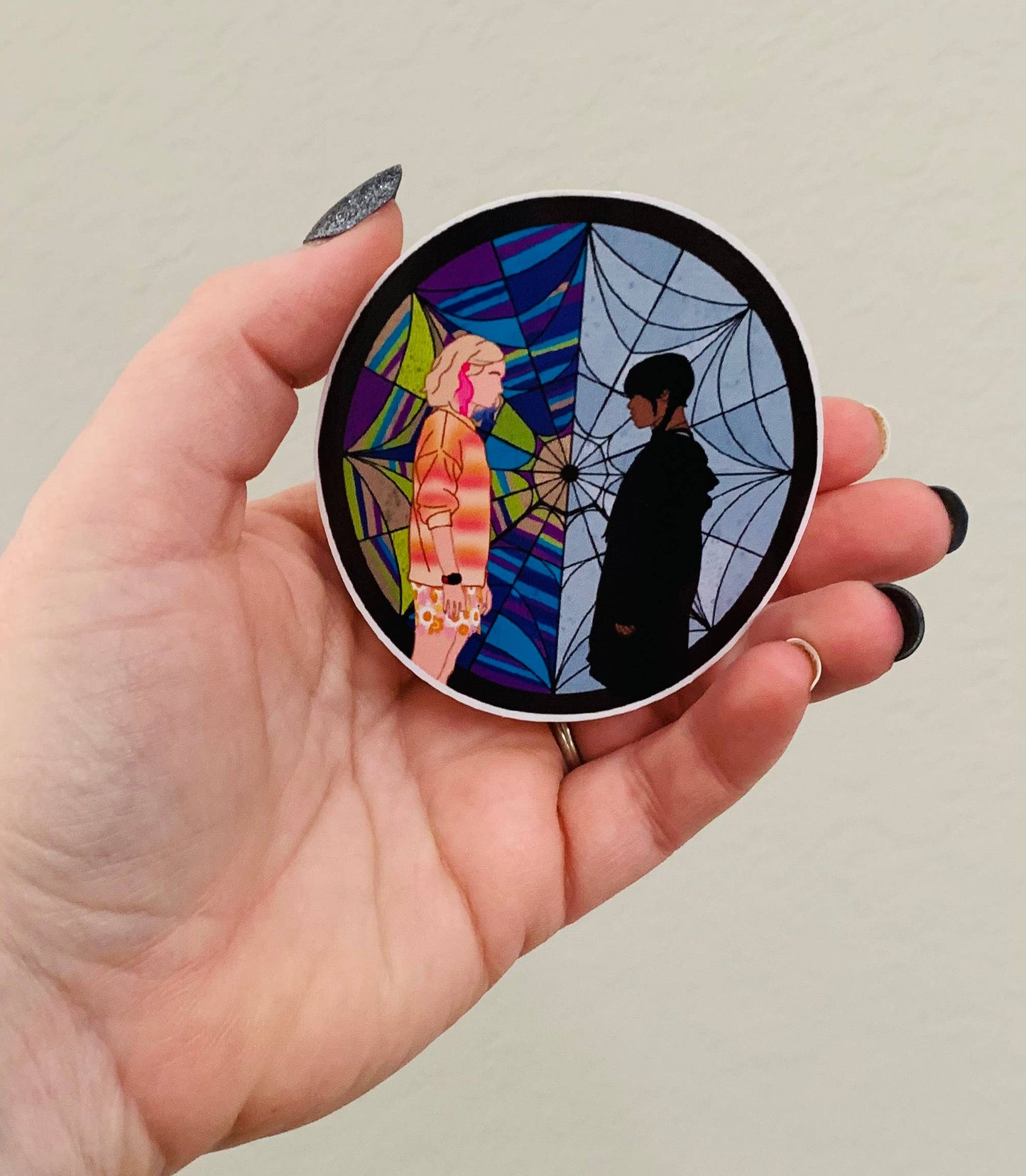 Oily Graphic Creations - Stained Glass-Wednesday Addams Sticker/Magnet: Matte Vinyl