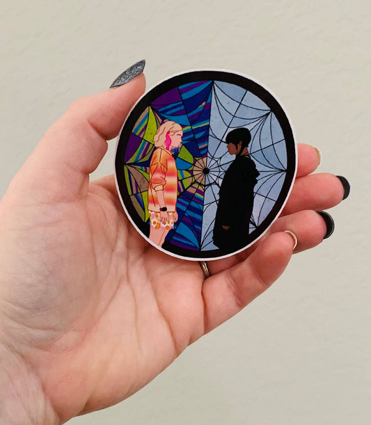 Oily Graphic Creations - Stained Glass-Wednesday Addams Sticker/Magnet: Matte Vinyl