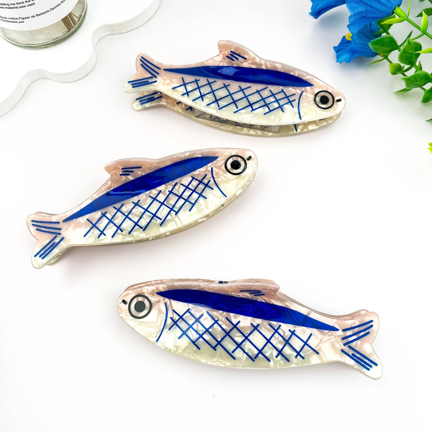 mildstyles - 12cm Oversized Sardine Print Acrylic Hair Claw Clip: Blue