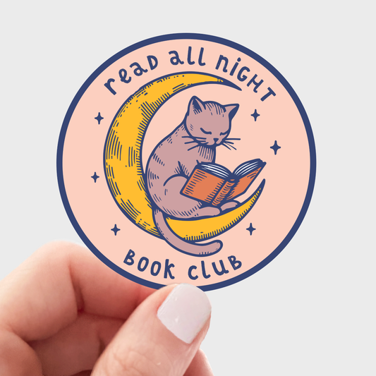 Yarnival - Read All Night Book Club Sticker - cat, kitty, library, shop