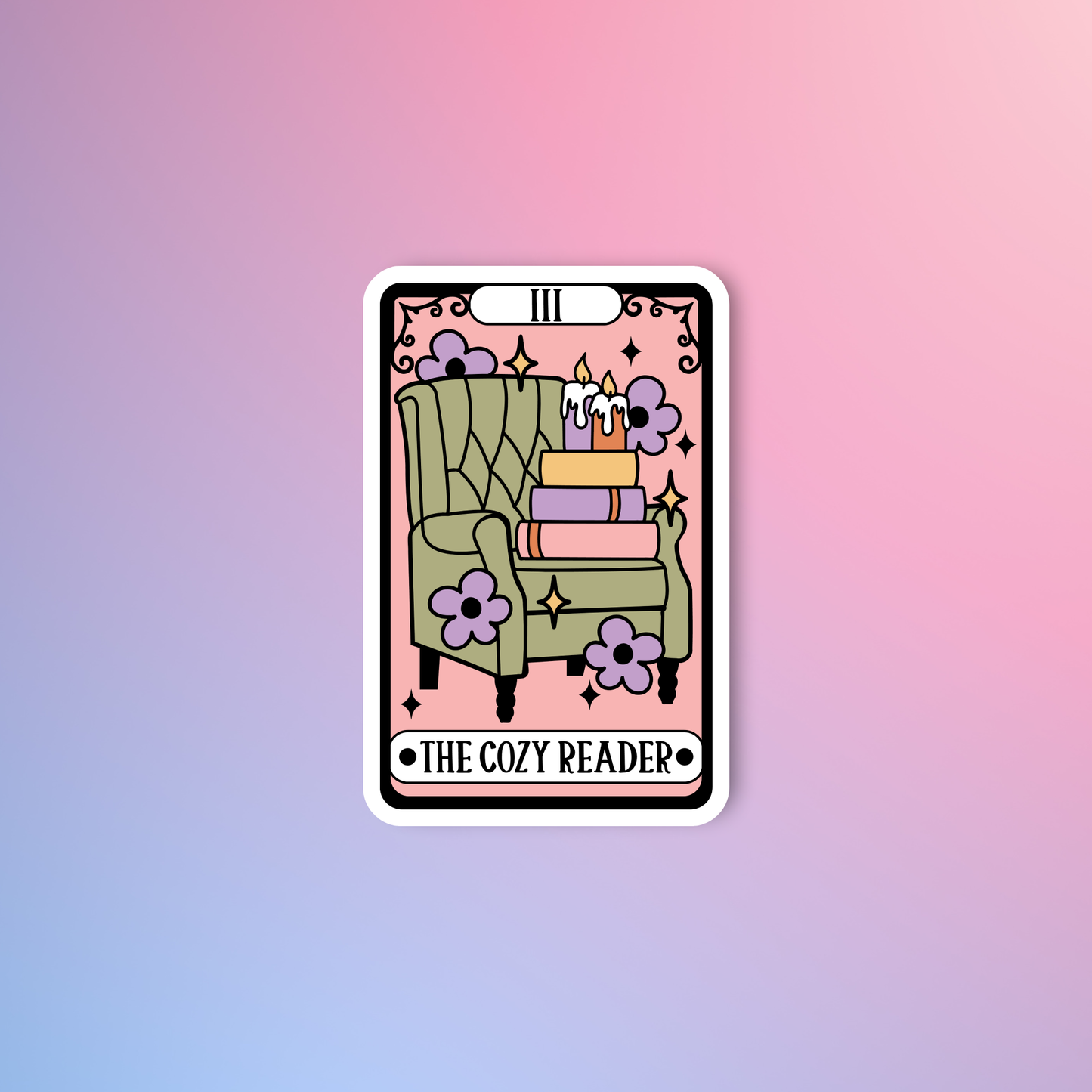 Radical Buttons - The cozy reader, Bookish sticker, Laptop sticker , Tarot
