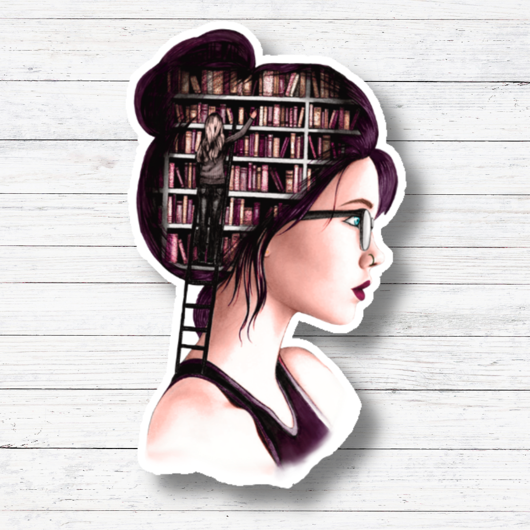 Oily Graphic Creations - Books On The Brain Lightskinned- Book Lover Sticker/Magnet: Matte Vinyl