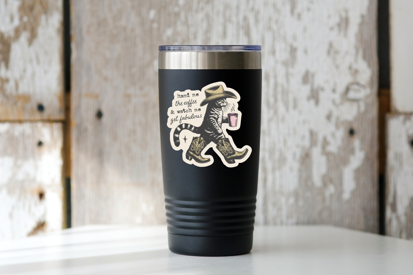 Yarnival - Hand Me the Coffee and Watch Me Get Fabulous Sticker - cat