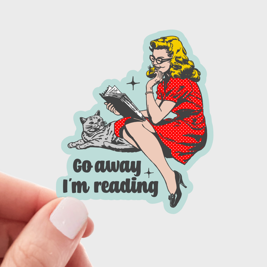 Yarnival - Go Away I'm Reading Sticker - cat, bookstore, book shop
