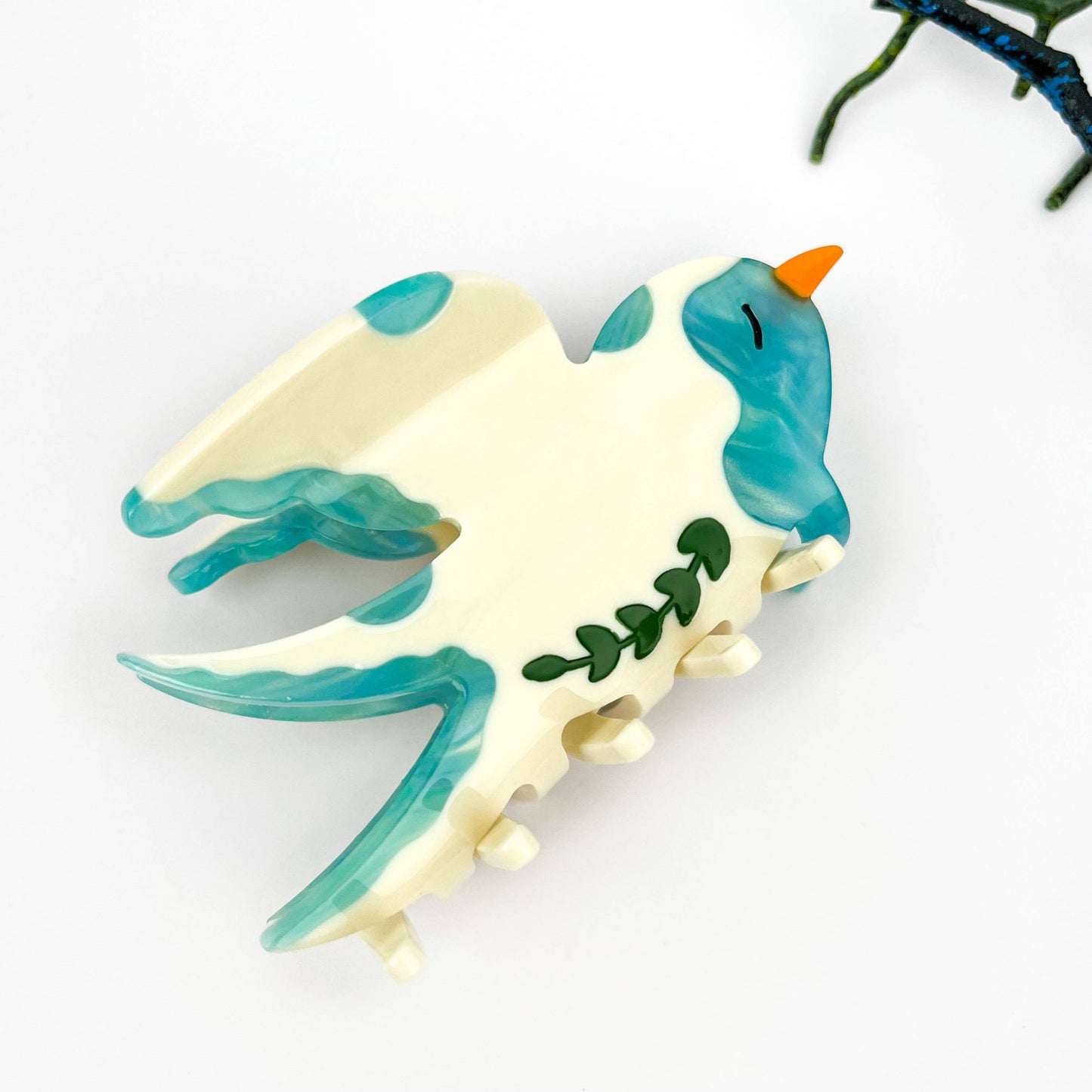 mildstyles - Spring Swallow & Leaf Acetate Animal Bird Hair Claw Clip: Pink