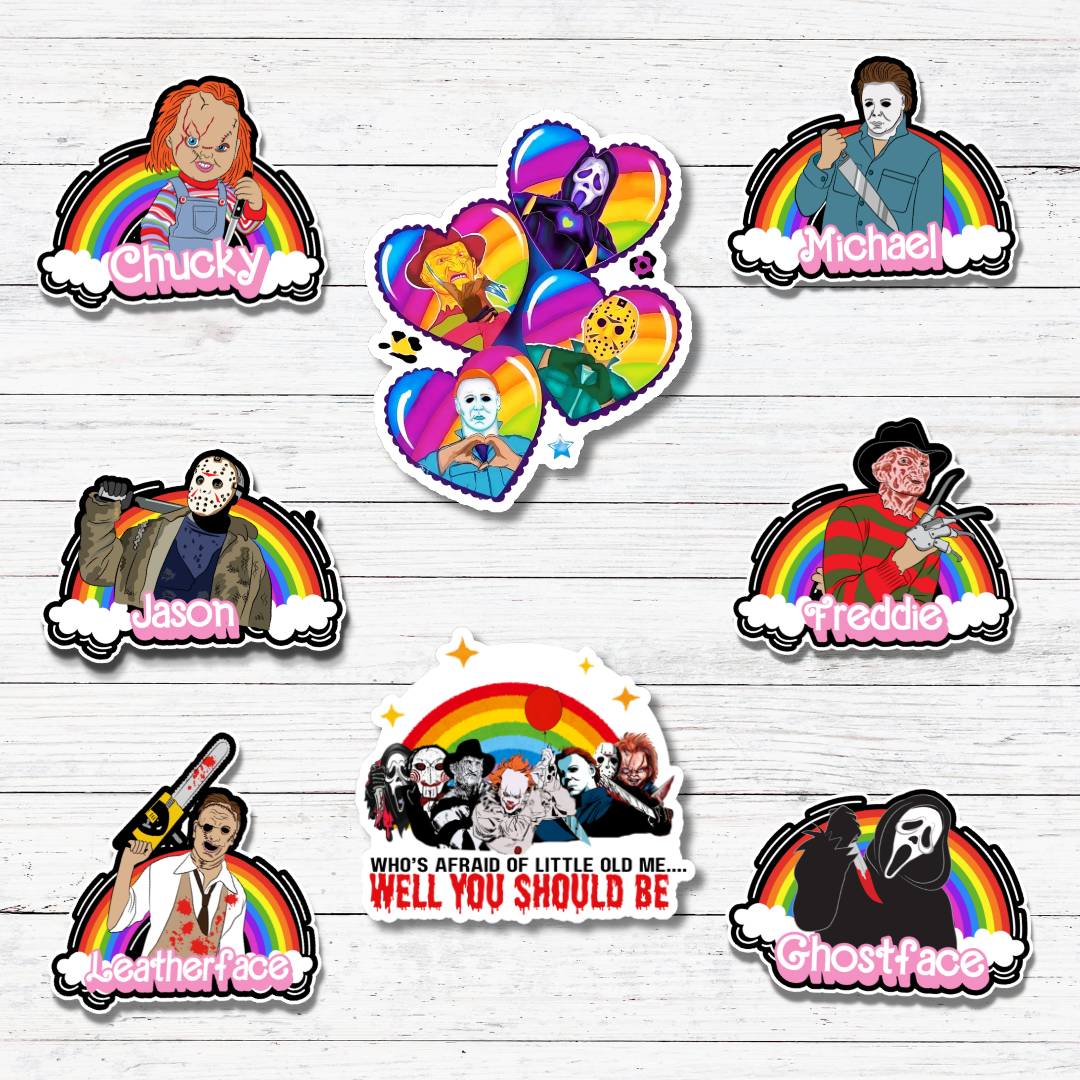 Oily Graphic Creations - Rainbow Ghostface- Rainbow Horror Dolls Stickers/Magnet: Glossy Vinyl