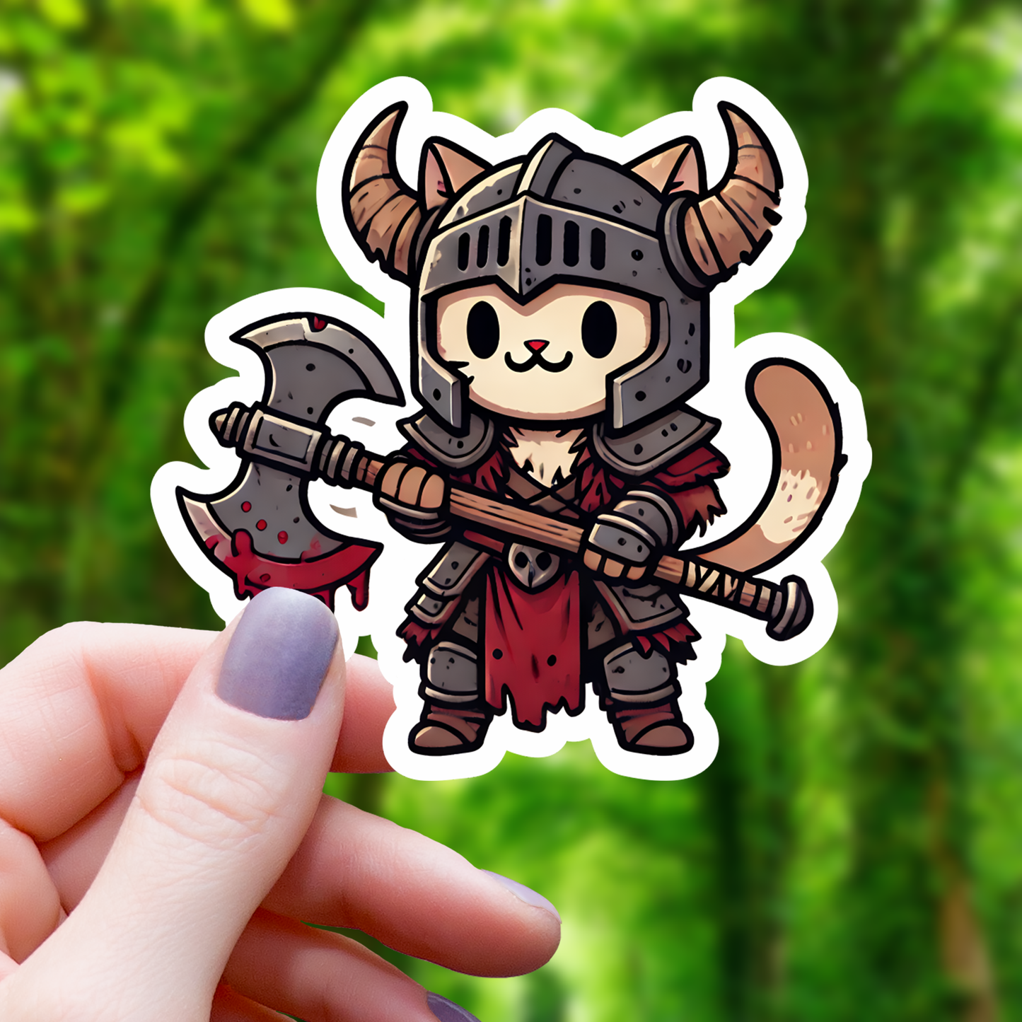 Mimic Gaming Co - Bloody Cat Barbarian TTRPG Inspired Sticker - 3"