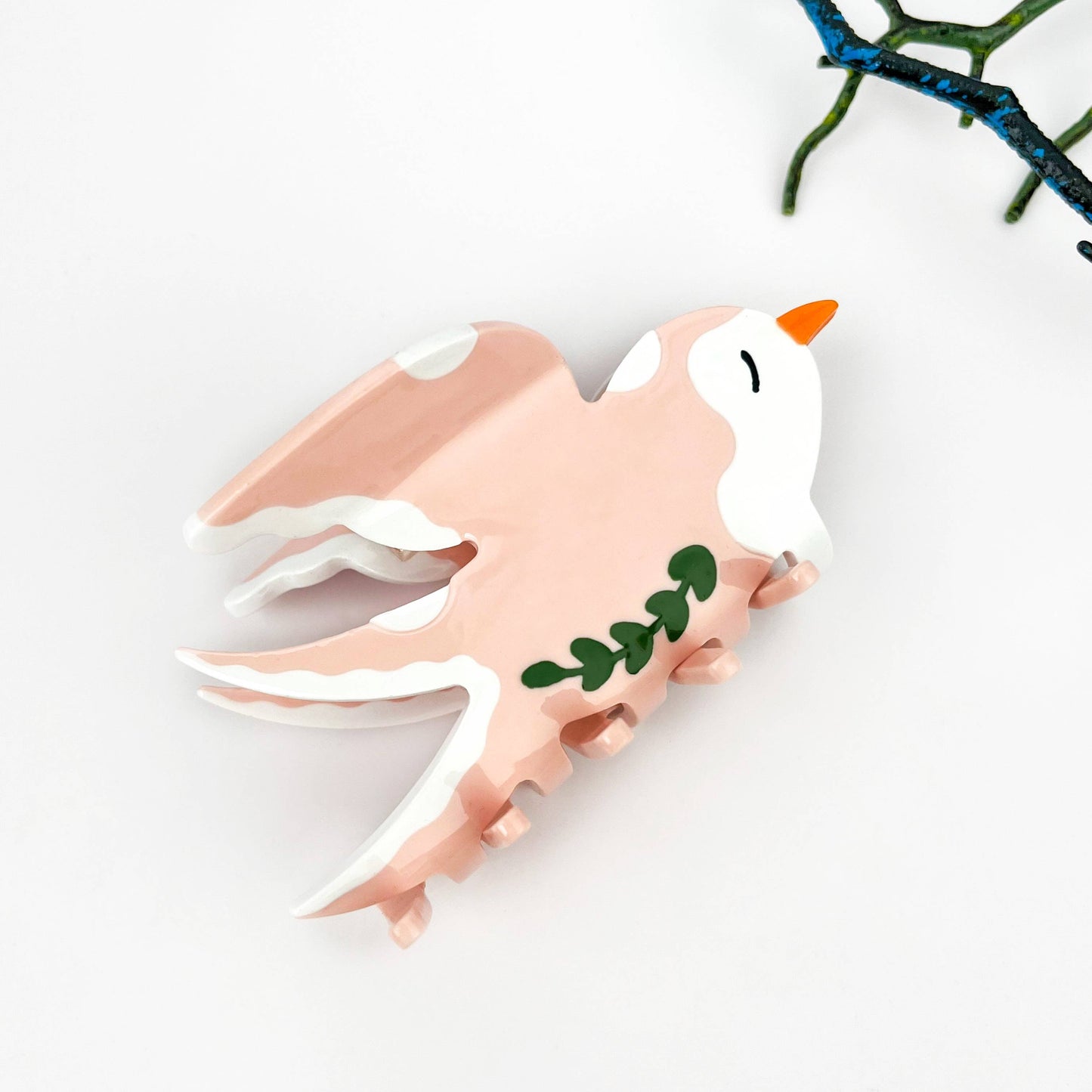 mildstyles - Spring Swallow & Leaf Acetate Animal Bird Hair Claw Clip: Blue