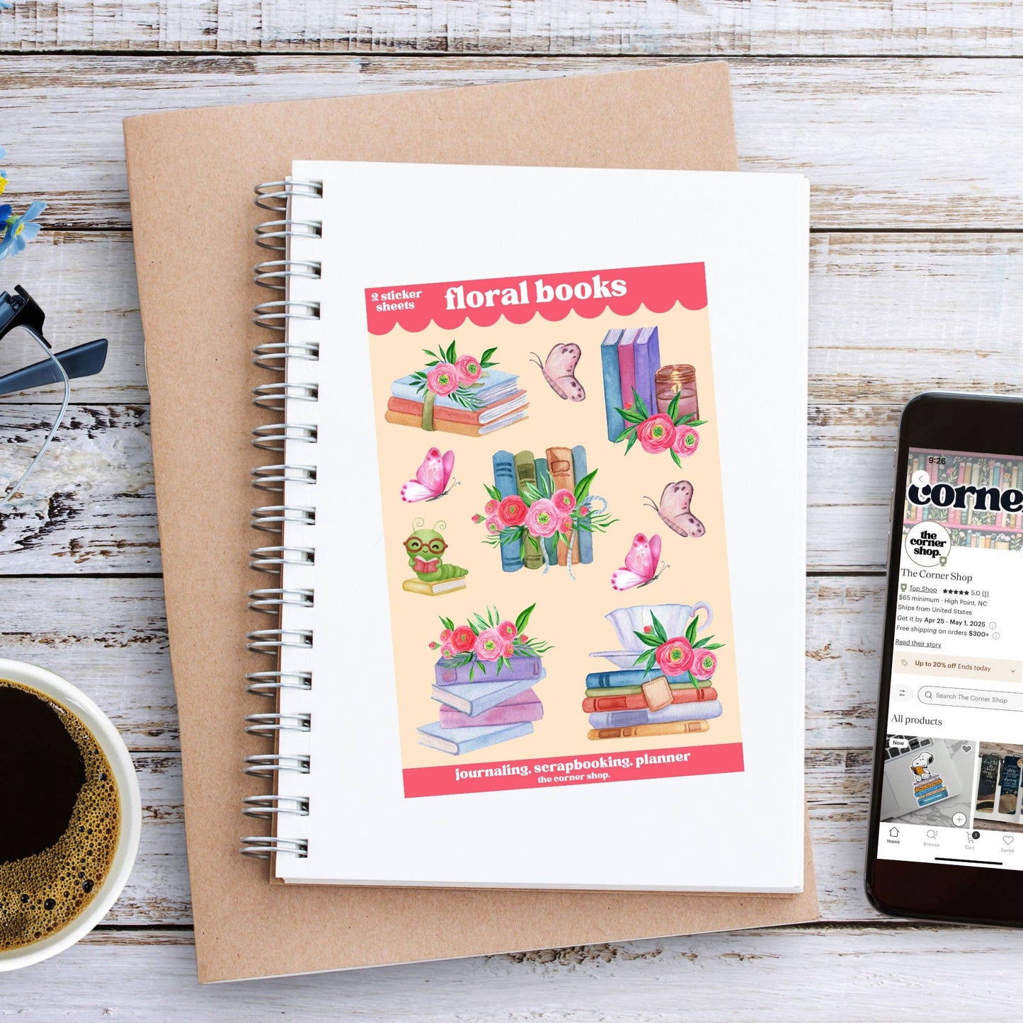 The Corner Shop - Floral Books Sticker Sheets