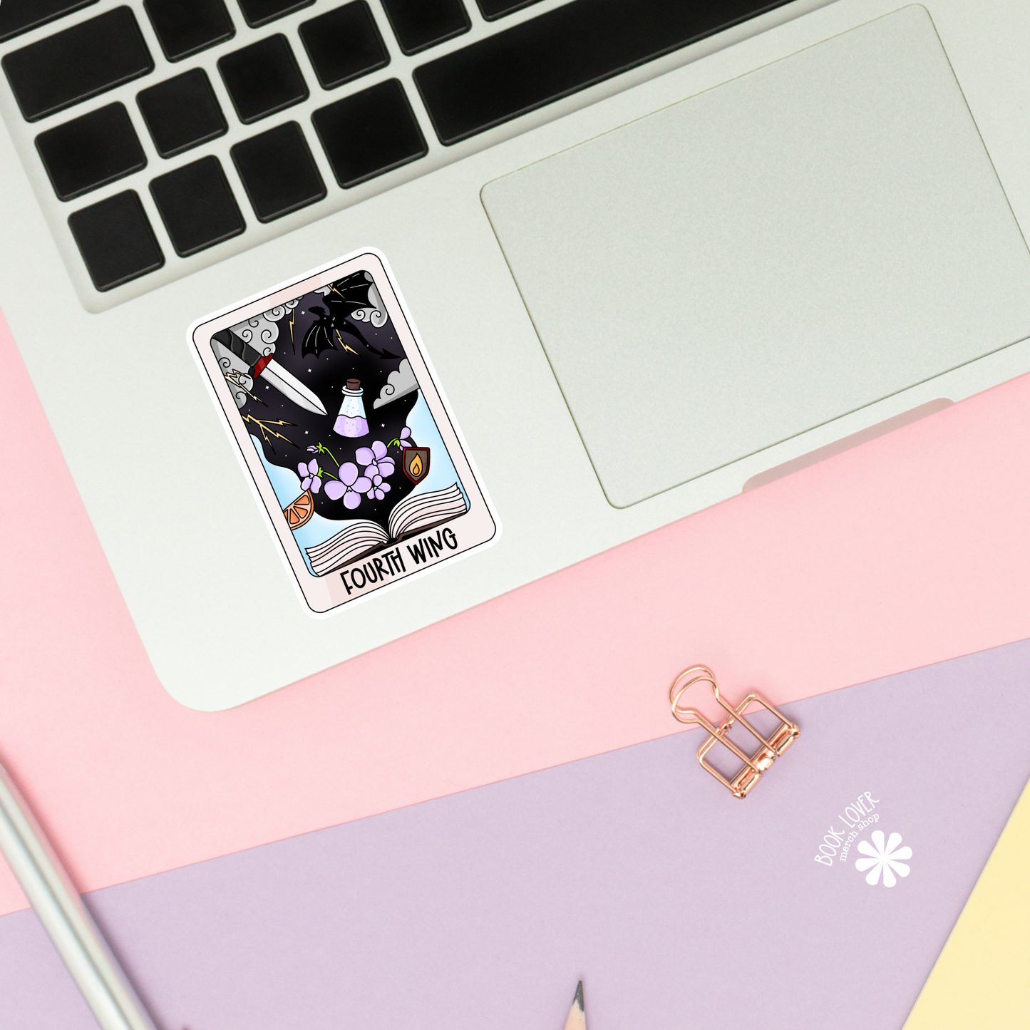 Book Lover Merch Shop - Dragon Reading Stickers / Fourth Wing Inspired Tarot Card: 3''